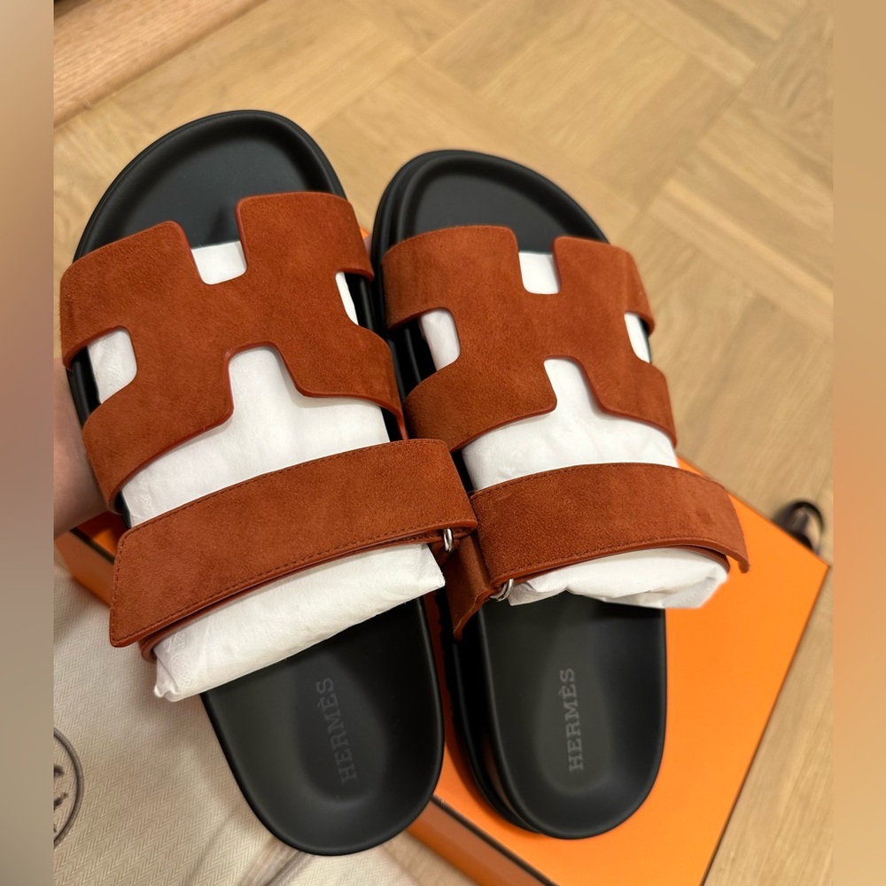 Hermes Chypre sandals in velvet suede size 37 color Orange Canyon